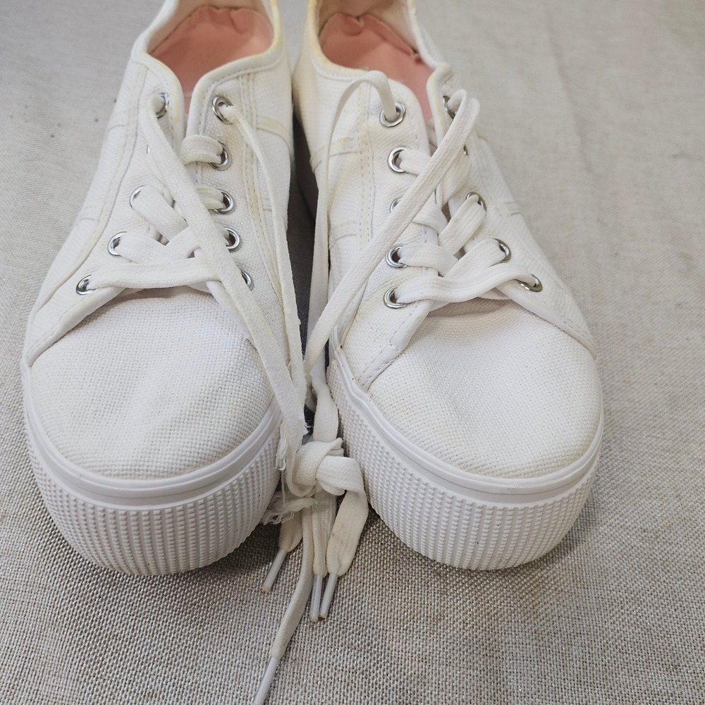 Steve Madden Emmi Sneakers Womens 7.5 White Canvas Platform Lace Up EMMI03S1
